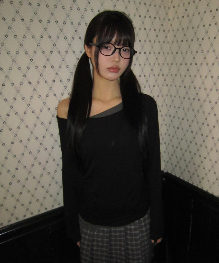 バイカラーシアリング長袖Tシャツ BLACK