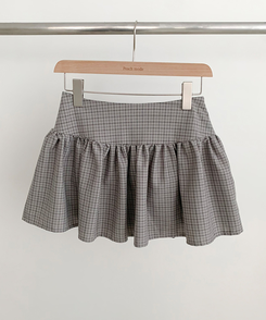 【SET】チェックスクエア長袖ブラウスプリーツミニスカート