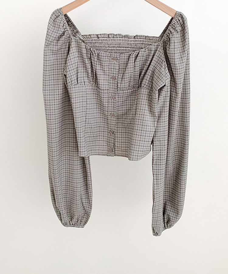 【SET】チェックスクエア長袖ブラウスプリーツミニスカート