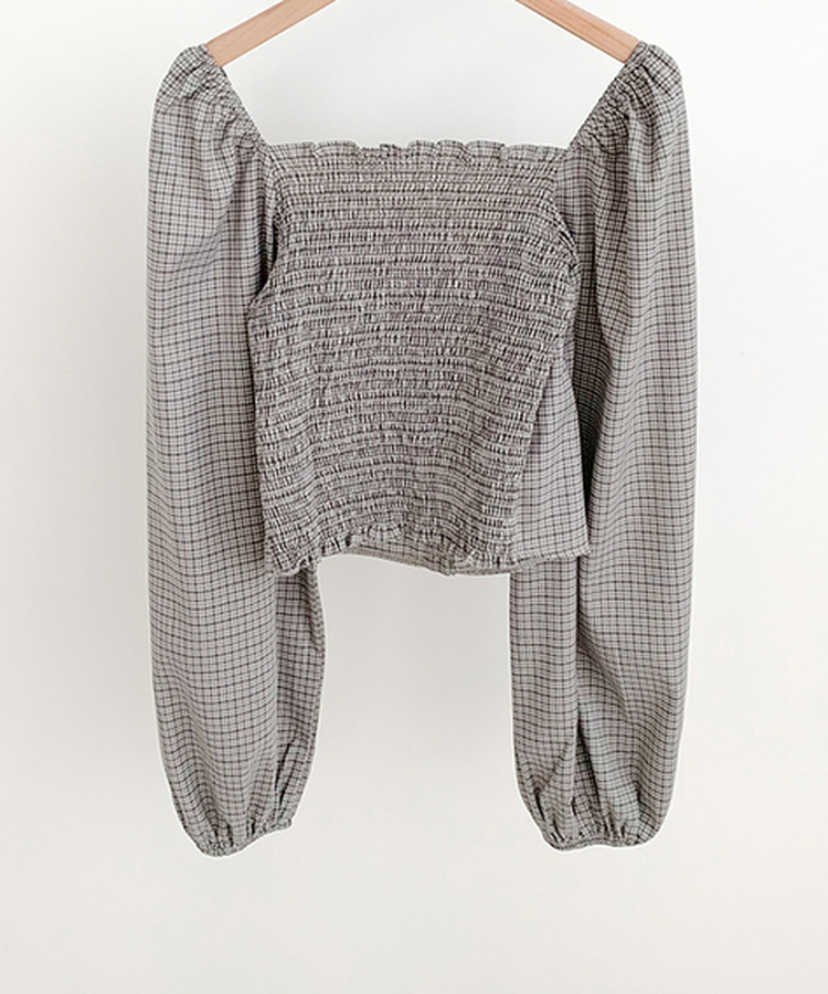 【SET】チェックスクエア長袖ブラウスプリーツミニスカート