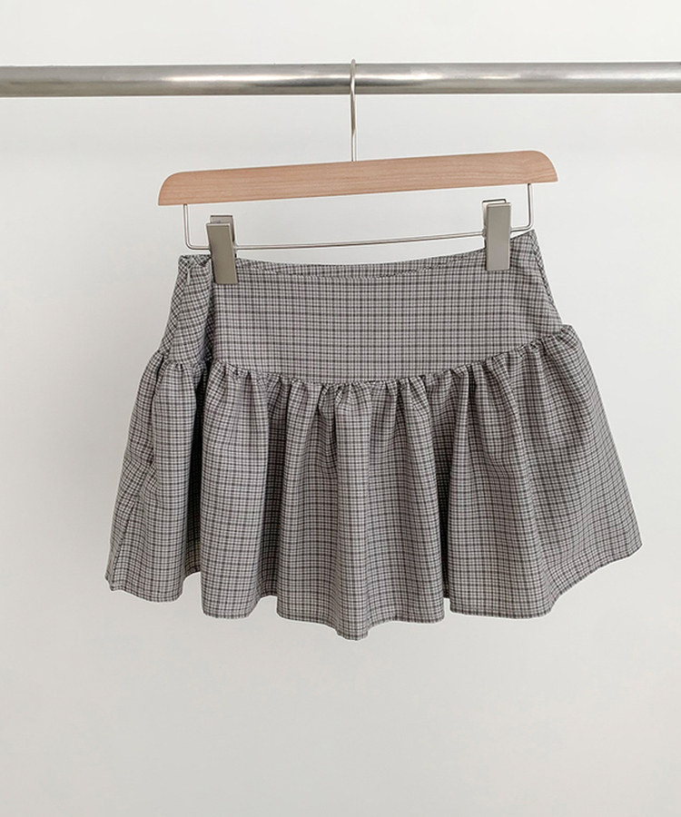 【SET】チェックスクエア長袖ブラウスプリーツミニスカート