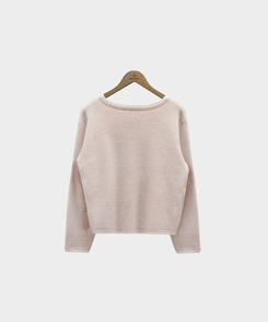 사랑스러운 포인트바닐라 리본 스트랩 루즈핏 배색 니트 가디건