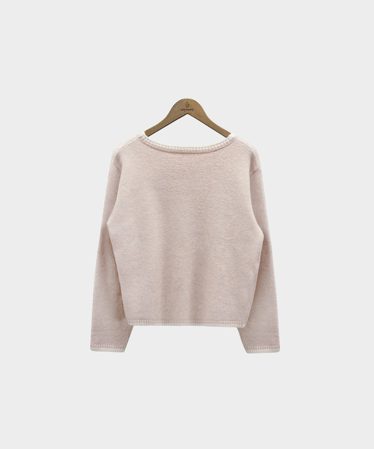 사랑스러운 포인트바닐라 리본 스트랩 루즈핏 배색 니트 가디건