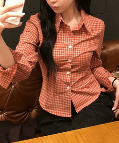 チェッククロップシャツ RED