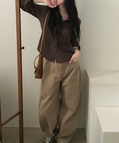 チェッククロップシャツ BROWN