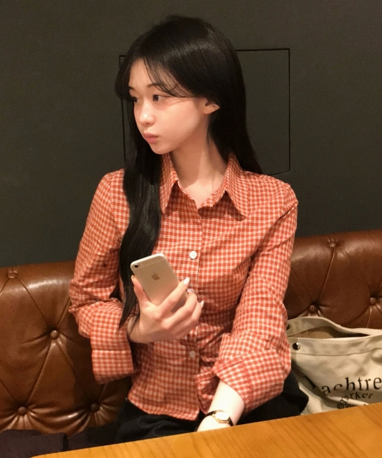 チェッククロップシャツ RED