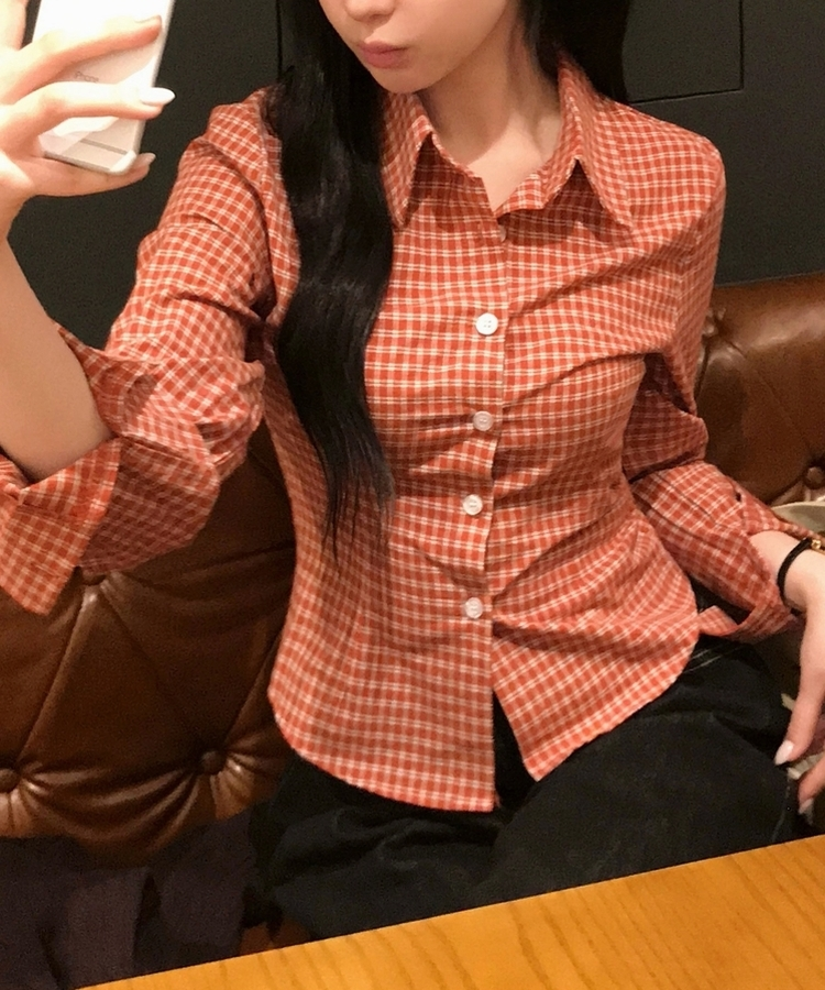 チェッククロップシャツ RED
