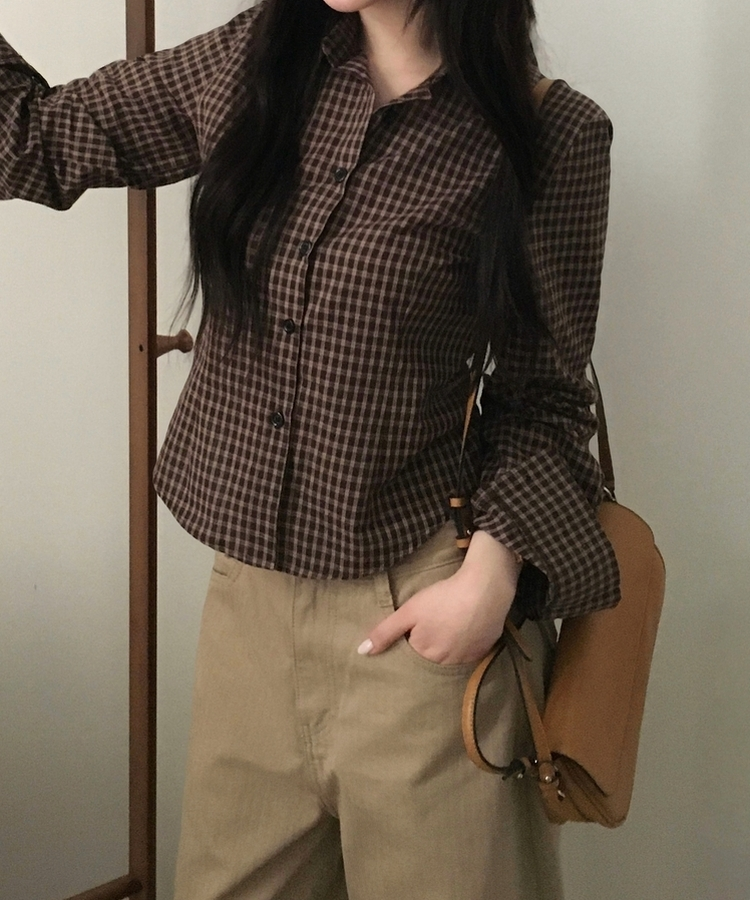 チェッククロップシャツ BROWN