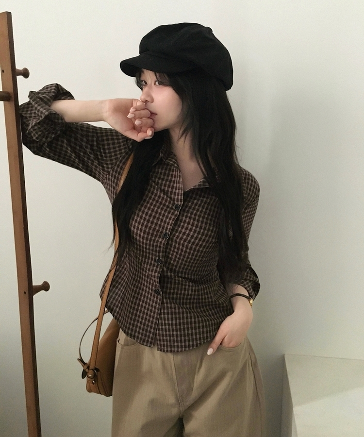 チェッククロップシャツ BROWN