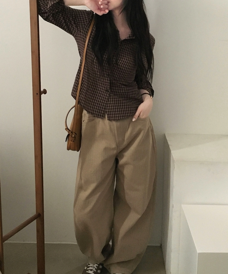 チェッククロップシャツ BROWN