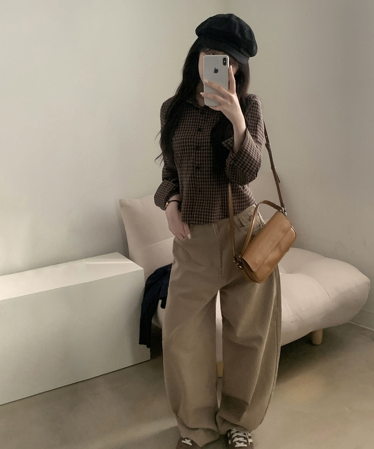 チェッククロップシャツ BROWN