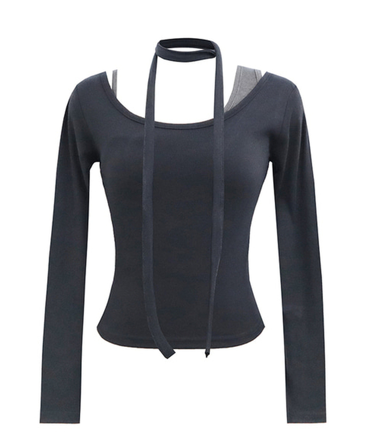 バイカラーレイヤードスリム長袖Tシャツ