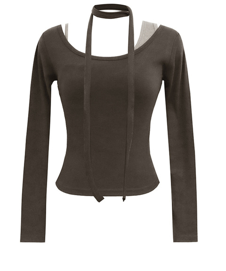 バイカラーレイヤードスリム長袖Tシャツ