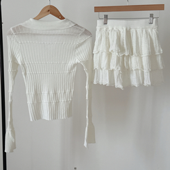 【SET着用可能】Vネック長袖トップス＋レースミニスカート