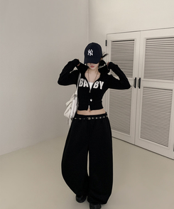 ベルトループ付きスウェットパンツ BLACK