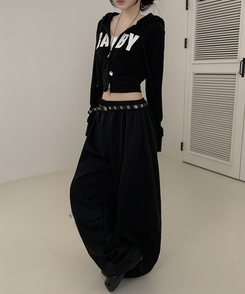 ベルトループ付きスウェットパンツ BLACK