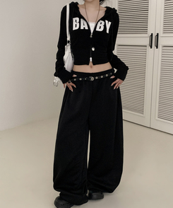 ベルトループ付きスウェットパンツ BLACK