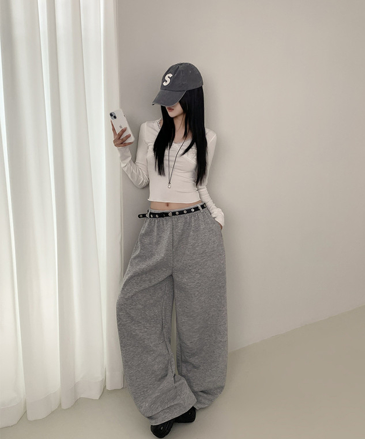 ベルトループ付きスウェットパンツ GREY