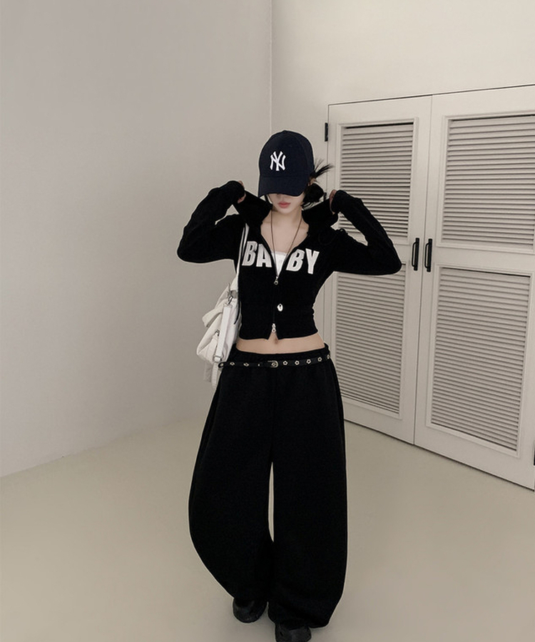 ベルトループ付きスウェットパンツ BLACK