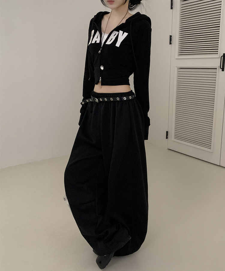 ベルトループ付きスウェットパンツ BLACK