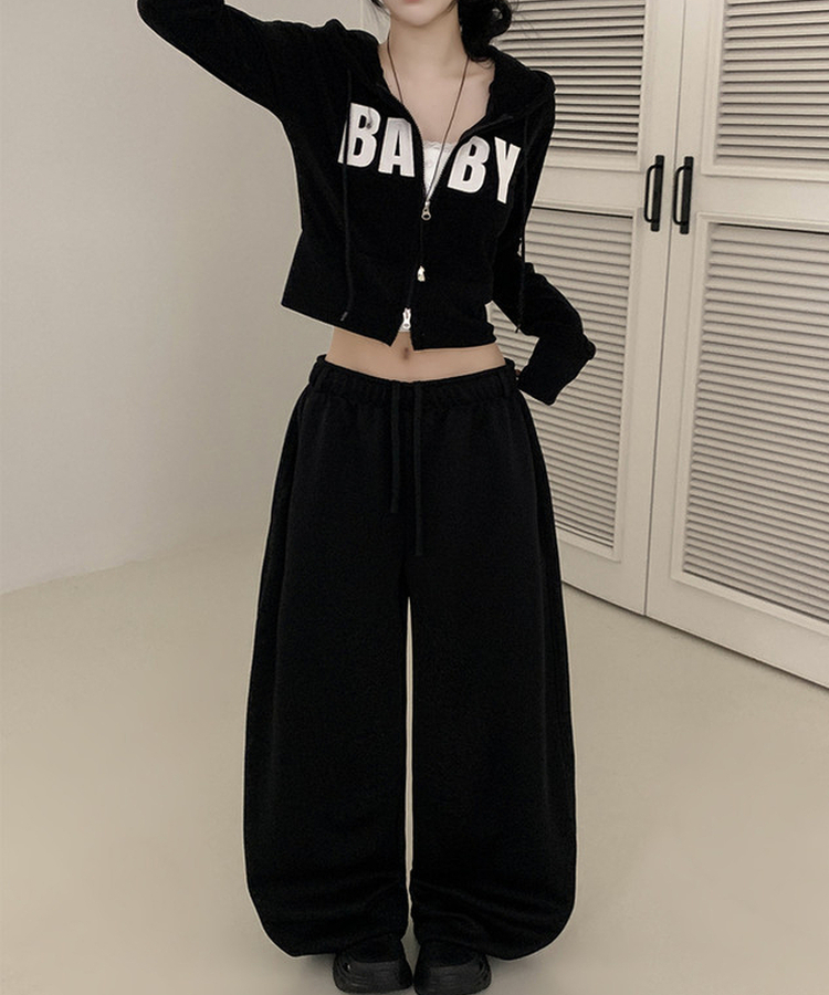 ベルトループ付きスウェットパンツ BLACK