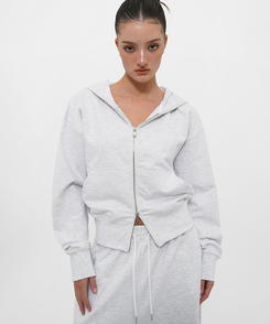 ミッドスウェットフードジップアップ MELANGE WHITE