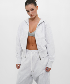 ミッドスウェットフードジップアップ MELANGE WHITE