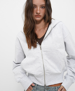 ミッドスウェットフードジップアップ MELANGE WHITE