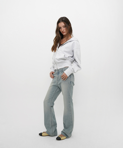 ミッドスウェットフードジップアップ MELANGE WHITE