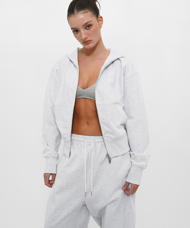 ミッドスウェットフードジップアップ MELANGE WHITE
