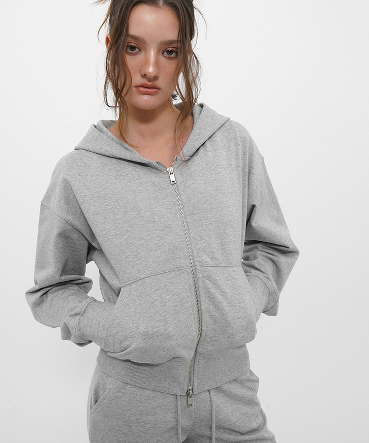 ミッドスウェットフードジップアップ MELANGE GRAY