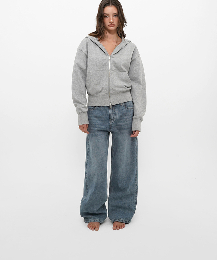 ミッドスウェットフードジップアップ MELANGE GRAY