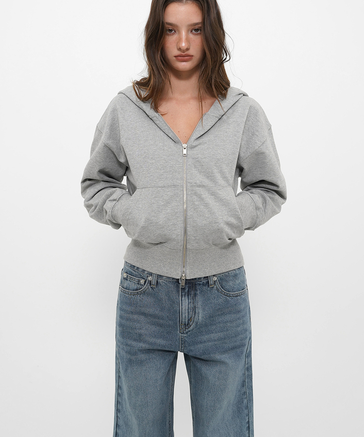 ミッドスウェットフードジップアップ MELANGE GRAY