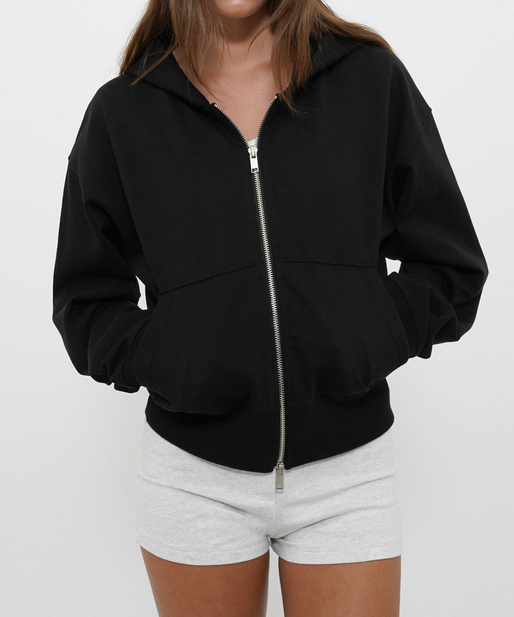 ミッドスウェットフードジップアップ BLACK