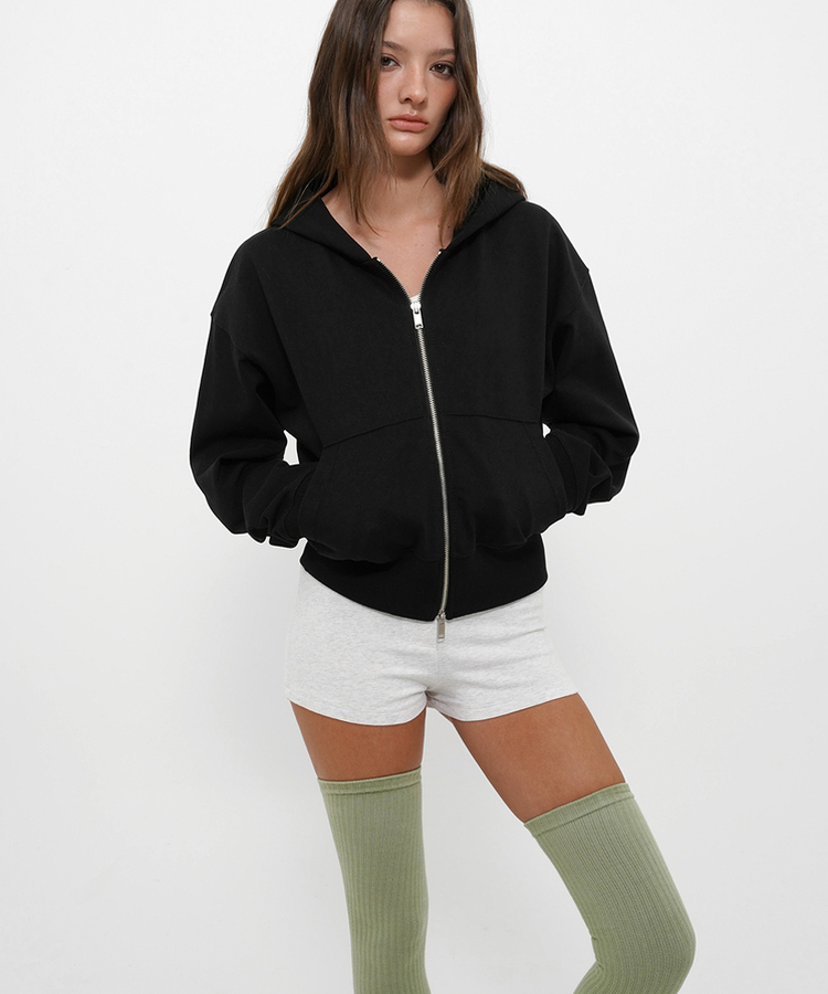 ミッドスウェットフードジップアップ BLACK
