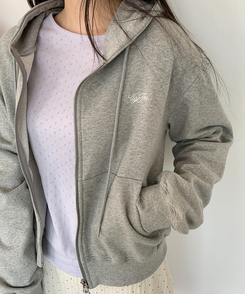 レタリング刺繍フードジップアップ GREY