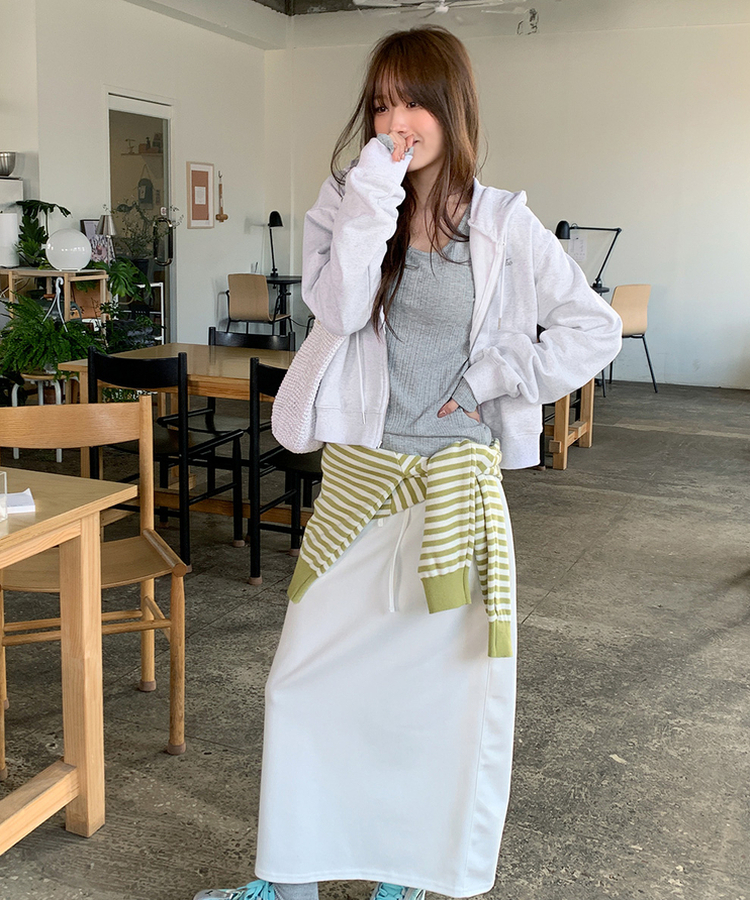 レタリング刺繍フードジップアップ WHITE MELANGE