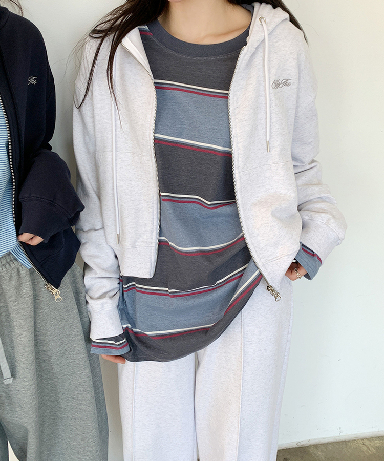 レタリング刺繍フードジップアップ WHITE MELANGE