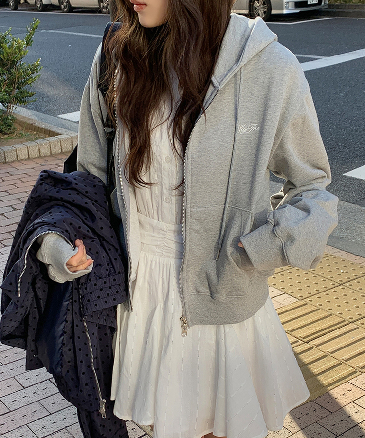 レタリング刺繍フードジップアップ GREY