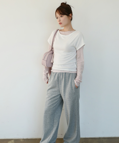 【SET】ドット長袖Ｔシャツ＋シンプル半袖Ｔシャツ IVORY