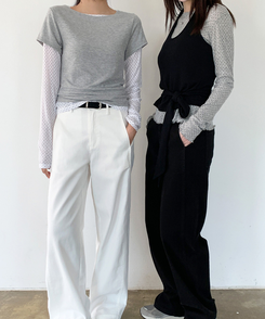 【SET】ドット長袖Ｔシャツ＋シンプル半袖Ｔシャツ MELANGE GRAY