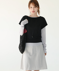 【SET】ドット長袖Ｔシャツ＋シンプル半袖Ｔシャツ BLACK