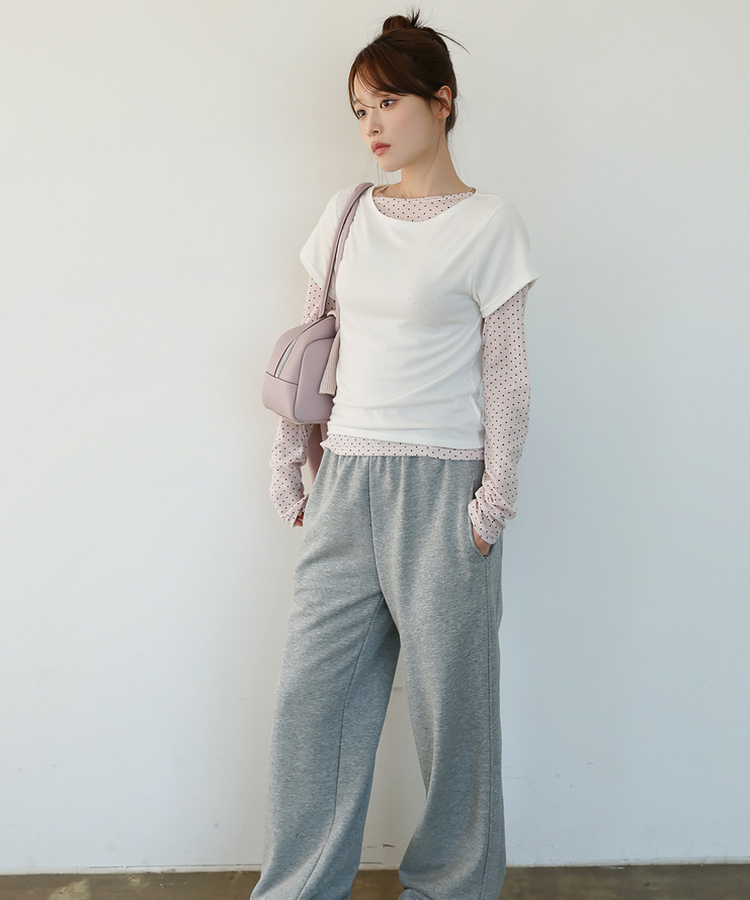 【SET】ドット長袖Ｔシャツ＋シンプル半袖Ｔシャツ IVORY