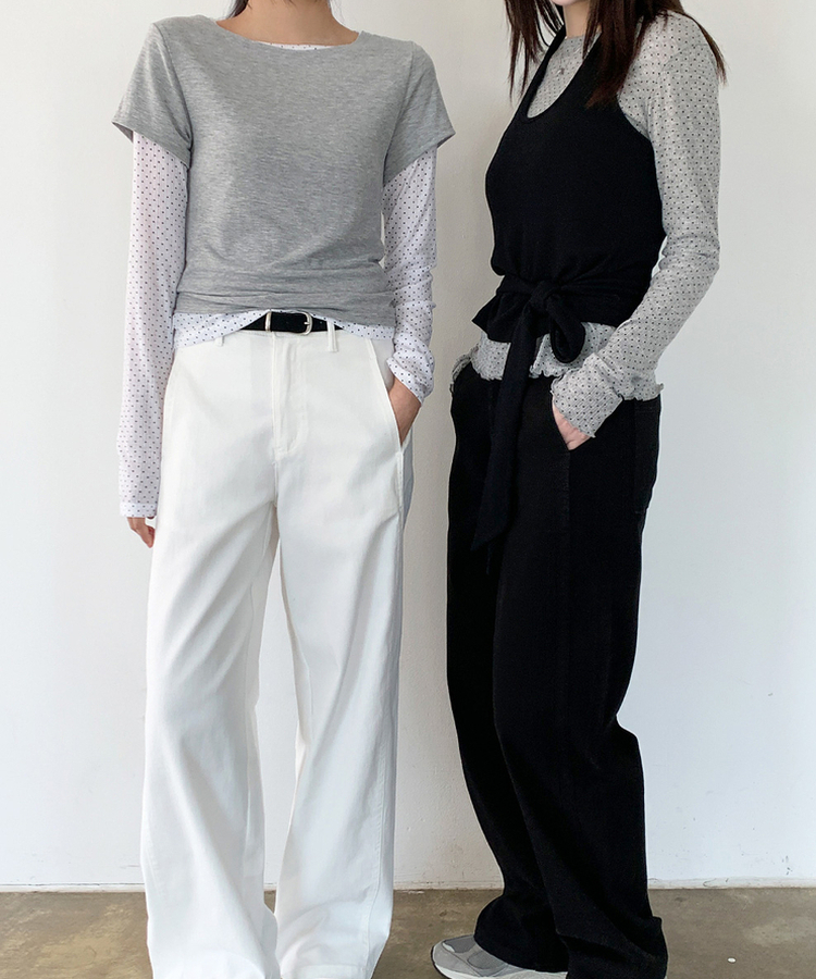 【SET】ドット長袖Ｔシャツ＋シンプル半袖Ｔシャツ MELANGE GRAY