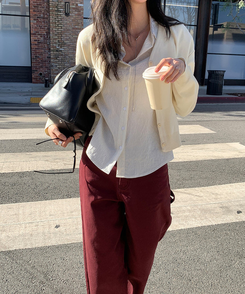 リベットカーペンターワイドパンツ BURGUNDY