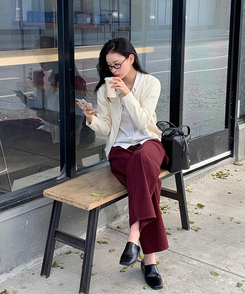 リベットカーペンターワイドパンツ BURGUNDY