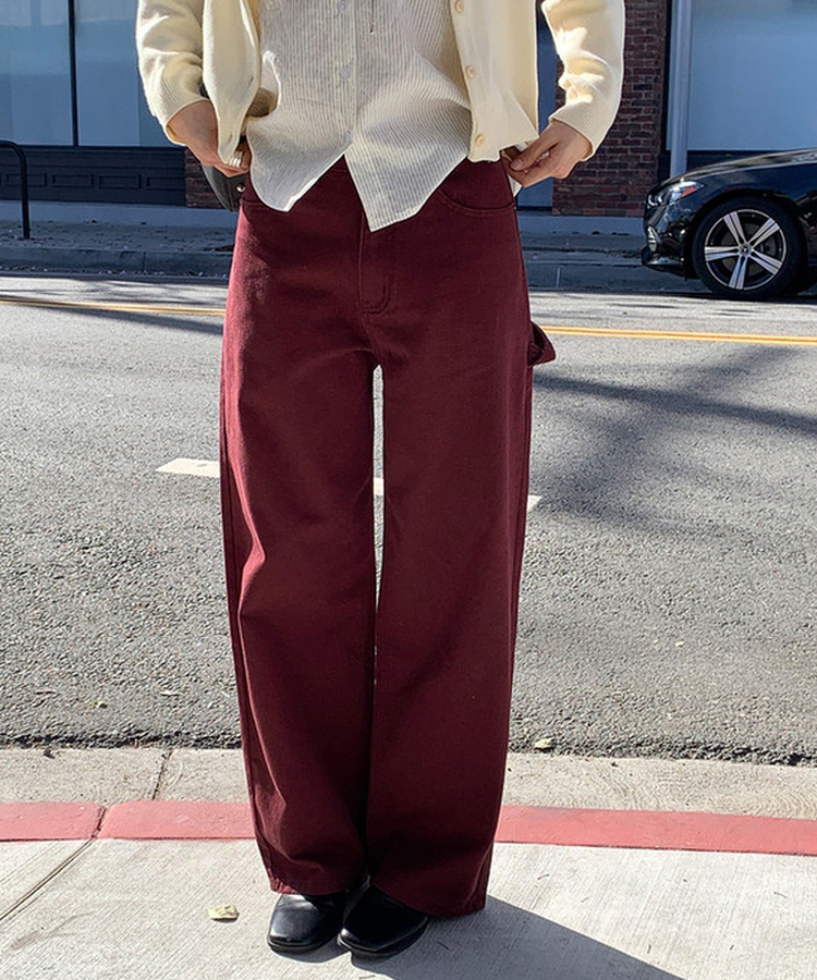 リベットカーペンターワイドパンツ BURGUNDY