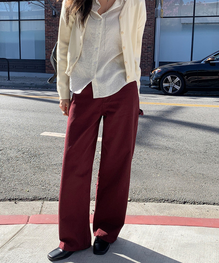 リベットカーペンターワイドパンツ BURGUNDY