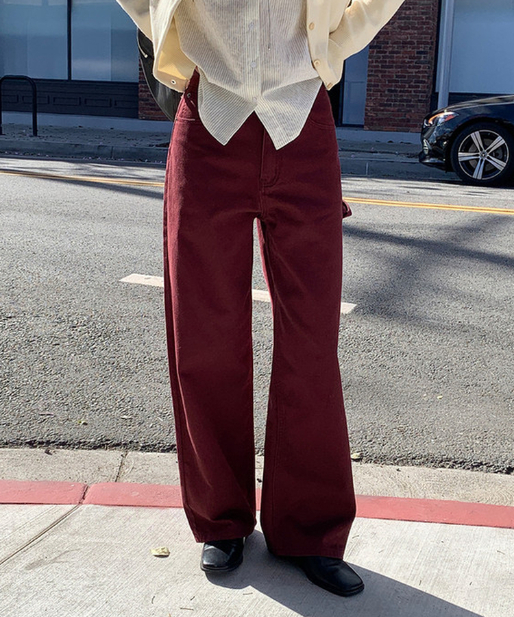 リベットカーペンターワイドパンツ BURGUNDY