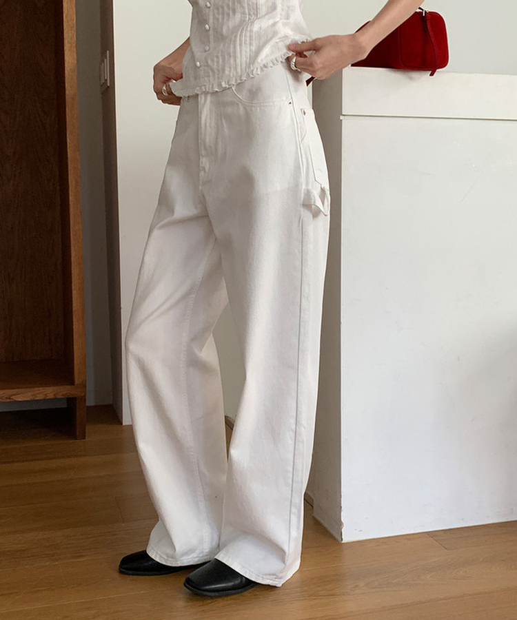 リベットカーペンターワイドパンツ IVORY